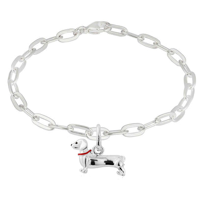 Dachshund Recycled Sterling Silver Oval Link Bracelet - Cotswold Jewellery