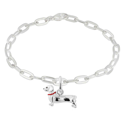 Dachshund Recycled Sterling Silver Oval Link Bracelet - Cotswold Jewellery