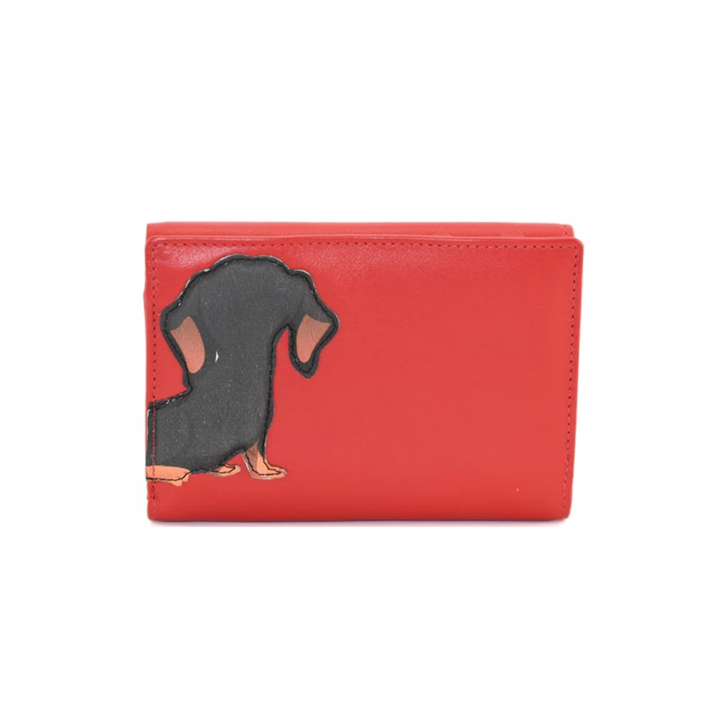 Dachshund Trifold Leather Purse Red - Cotswold Jewellery