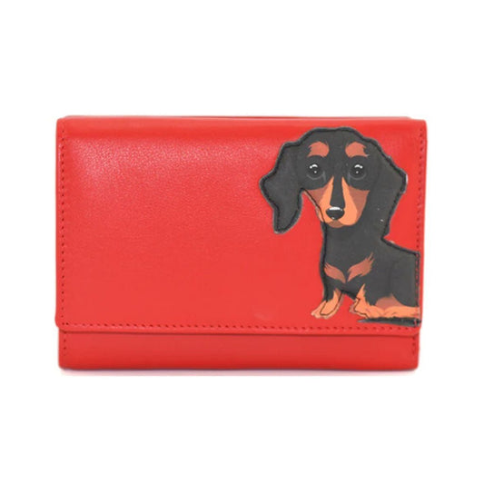 Dachshund Trifold Leather Purse Red - Cotswold Jewellery