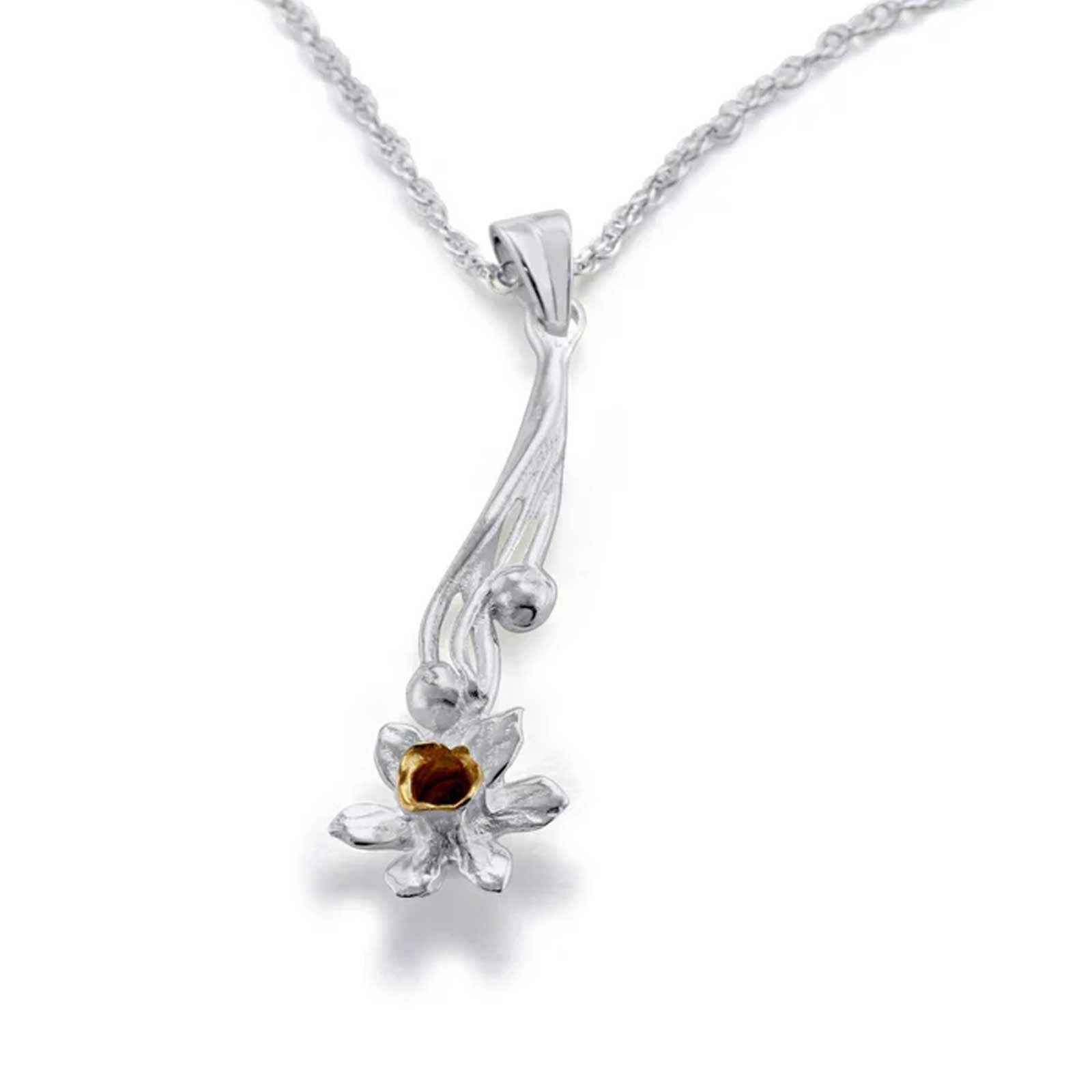 Daffodil Sterling Silver Necklace - Cotswold Jewellery