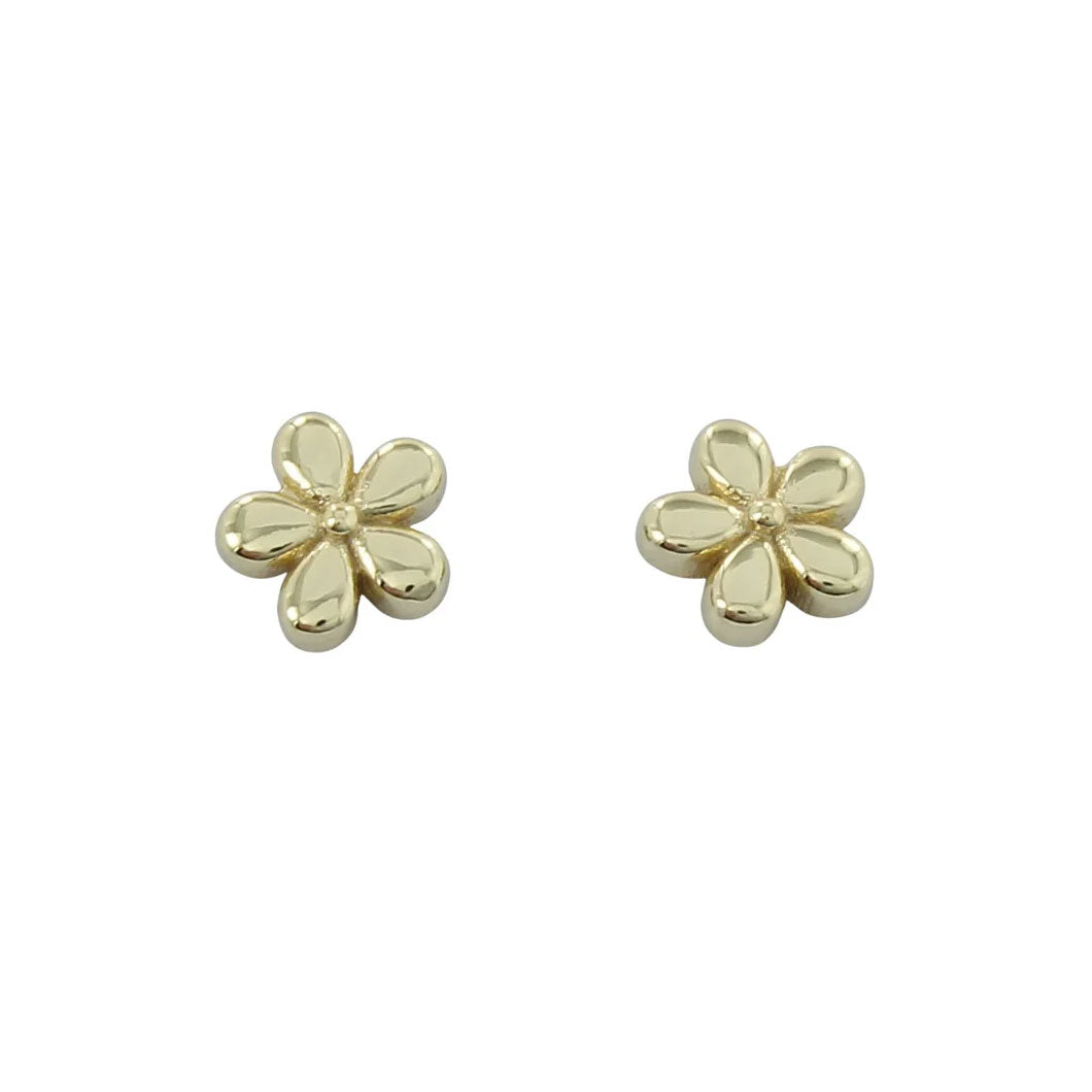 Gold flower-shaped earrings on a white background