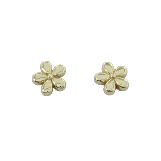 Gold flower-shaped earrings on a white background