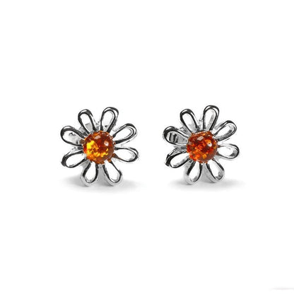 Daisy Earrings Sterling Silver & Amber - Cotswold Jewellery