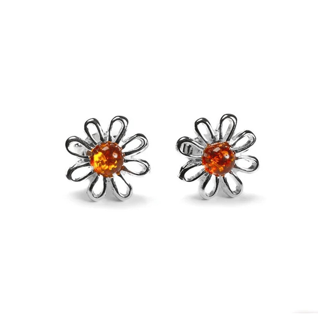 Daisy Earrings Sterling Silver & Amber - Cotswold Jewellery