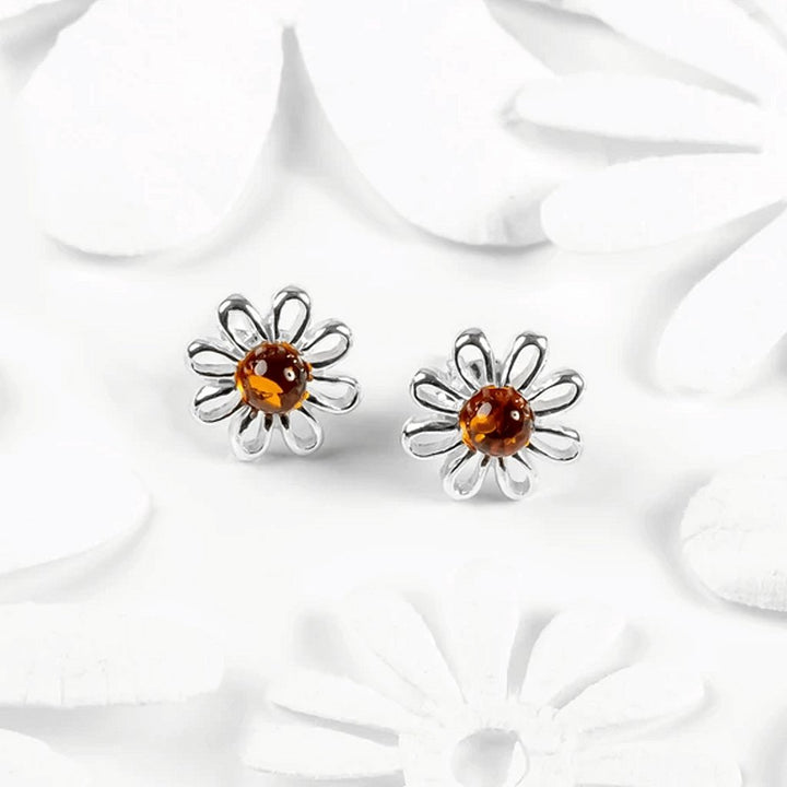 Daisy Earrings Sterling Silver & Amber - Cotswold Jewellery