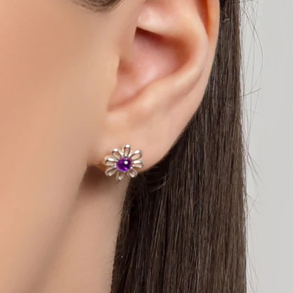 Daisy Earrings Sterling Silver & Amethyst - Cotswold Jewellery