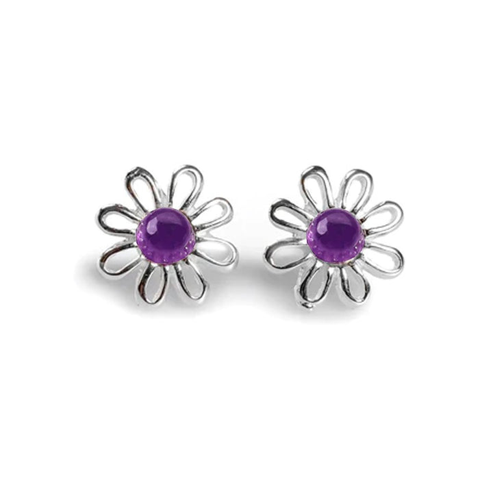 Daisy Earrings Sterling Silver & Amethyst - Cotswold Jewellery