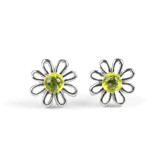 Daisy Earrings Sterling Silver & Peridot - Cotswold Jewellery