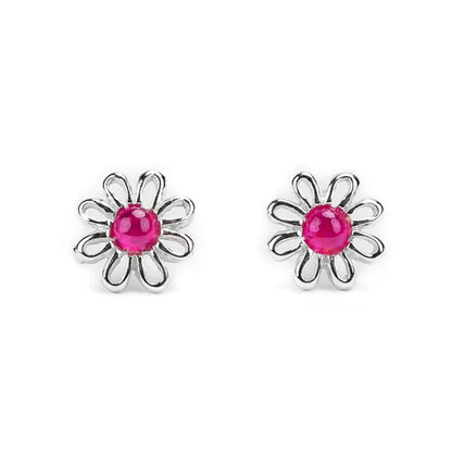 Daisy Earrings Sterling Silver & Ruby - Cotswold Jewellery