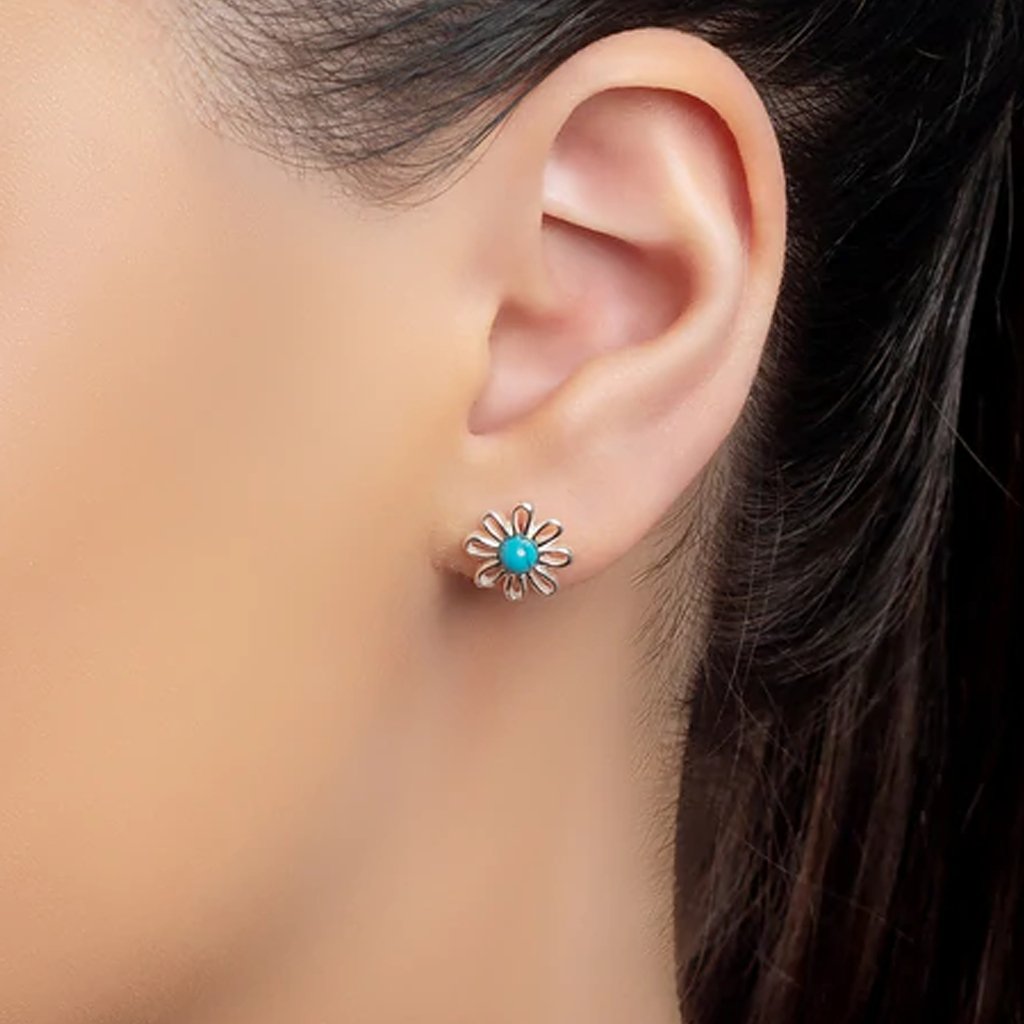 Daisy Earrings Sterling Silver & Turquoise - Cotswold Jewellery