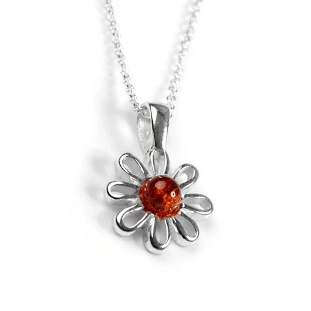 Daisy Necklace Sterling Silver & Cognac Amber - Cotswold Jewellery