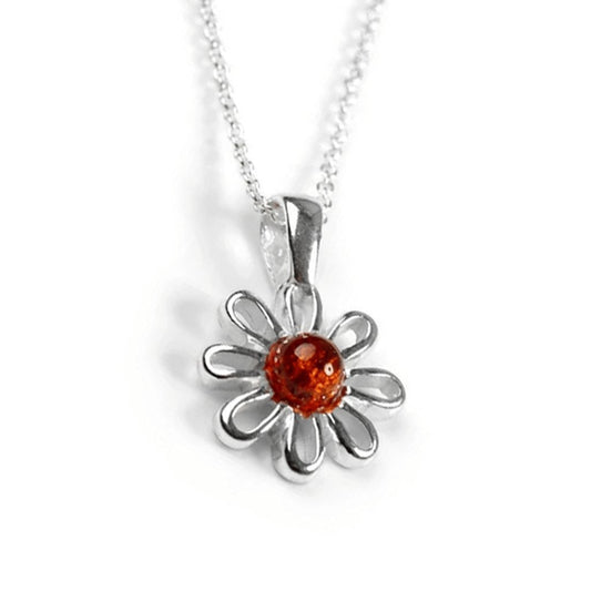 Daisy Necklace Sterling Silver & Cognac Amber - Cotswold Jewellery