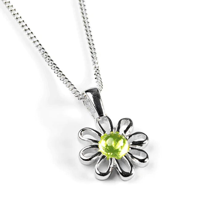 Daisy Necklace Sterling Silver & Peridot Yellow - Cotswold Jewellery