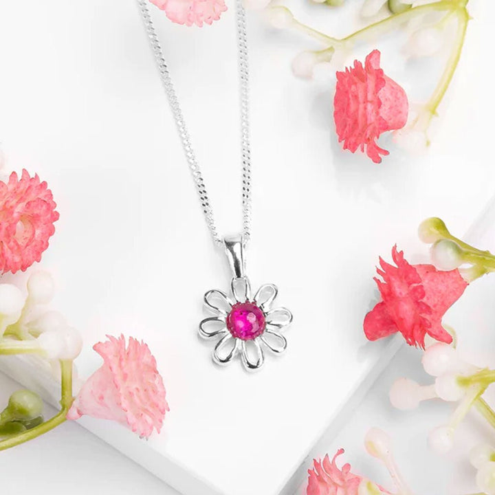 Daisy Necklace Sterling Silver & Ruby - Cotswold Jewellery