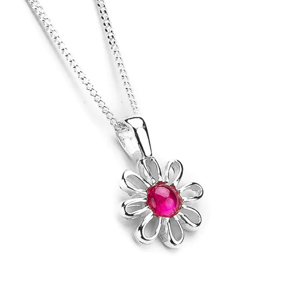 Daisy Necklace Sterling Silver & Ruby - Cotswold Jewellery