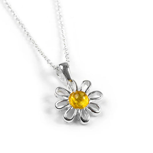 Daisy Sterling Silver & Yellow Amber Necklace - Cotswold Jewellery