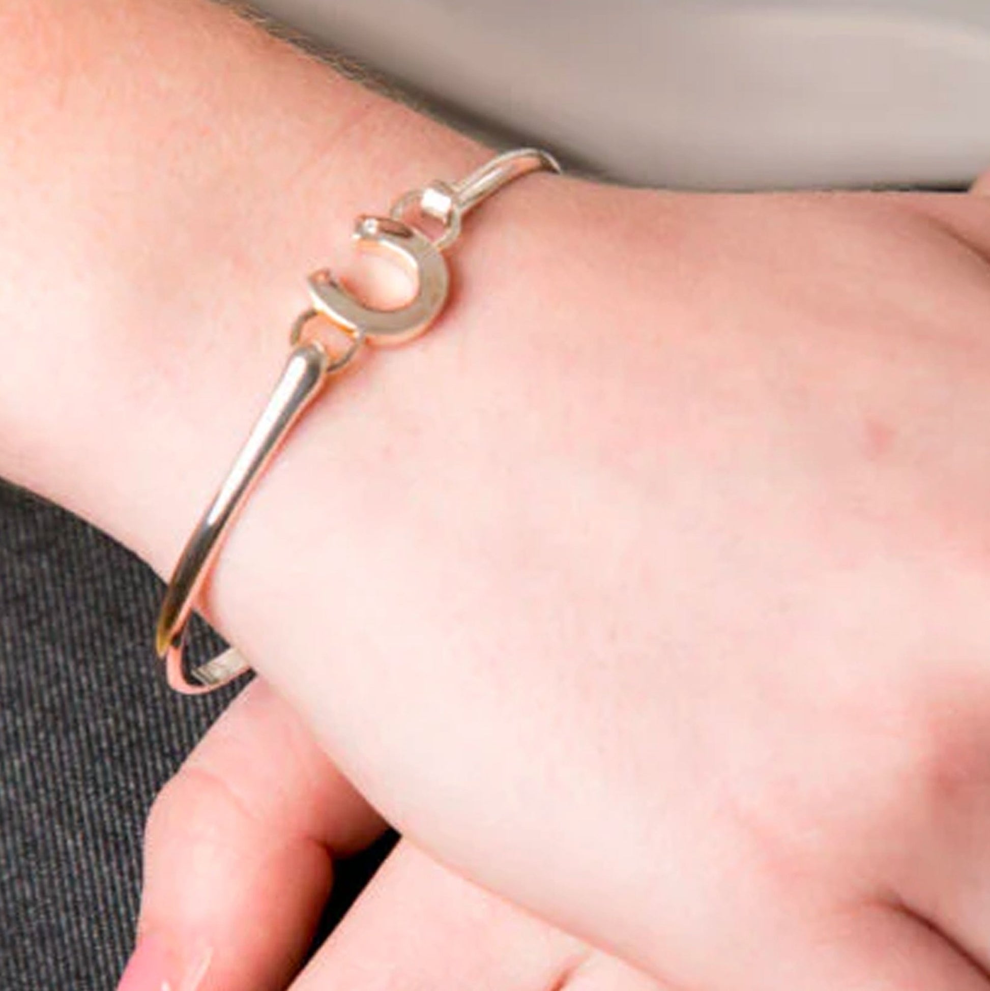 Diamond Horseshoe Recycled Sterling Silver Bangle - Cotswold Jewellery