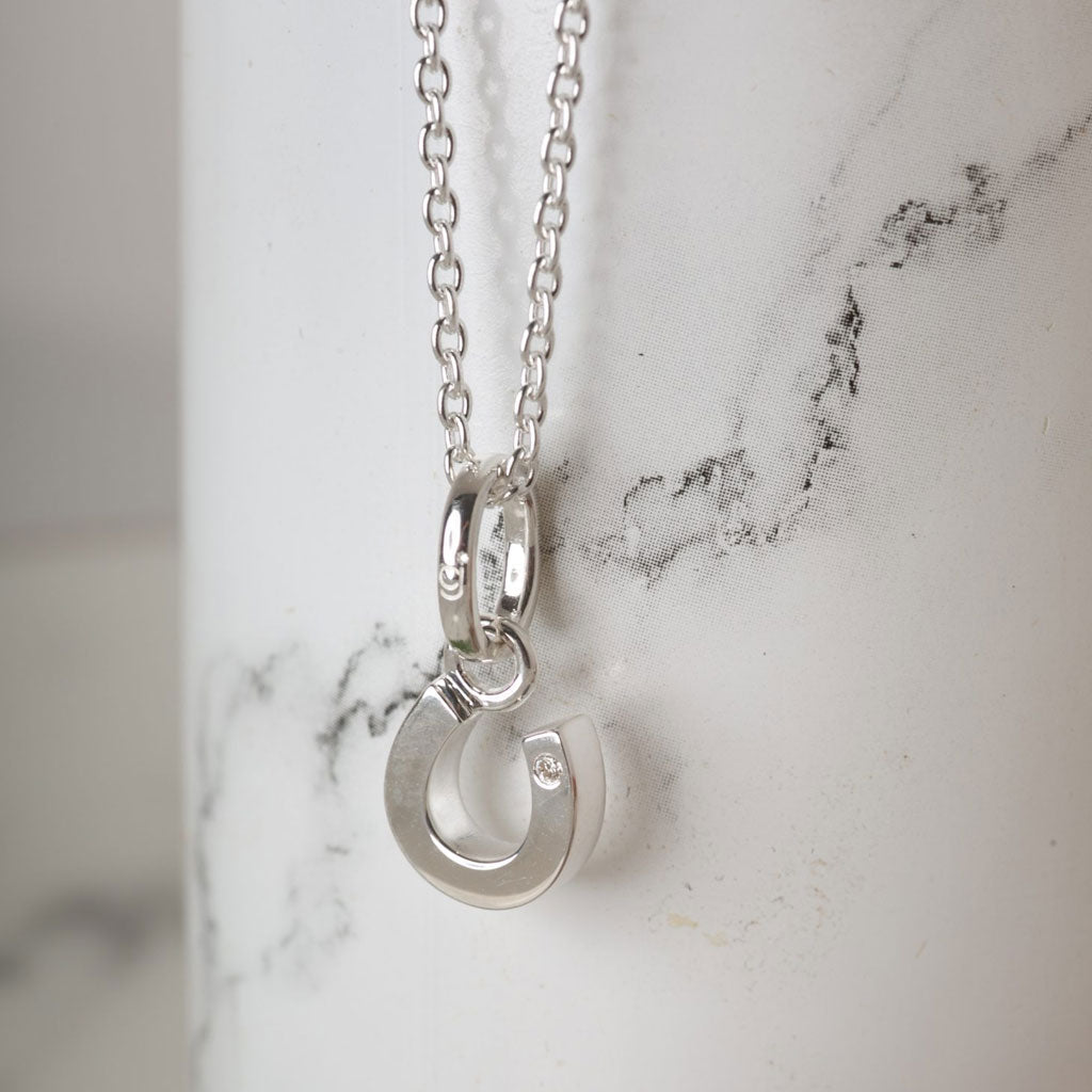 Diamond Horseshoe Recycled Sterling Silver Necklace - Cotswold Jewellery