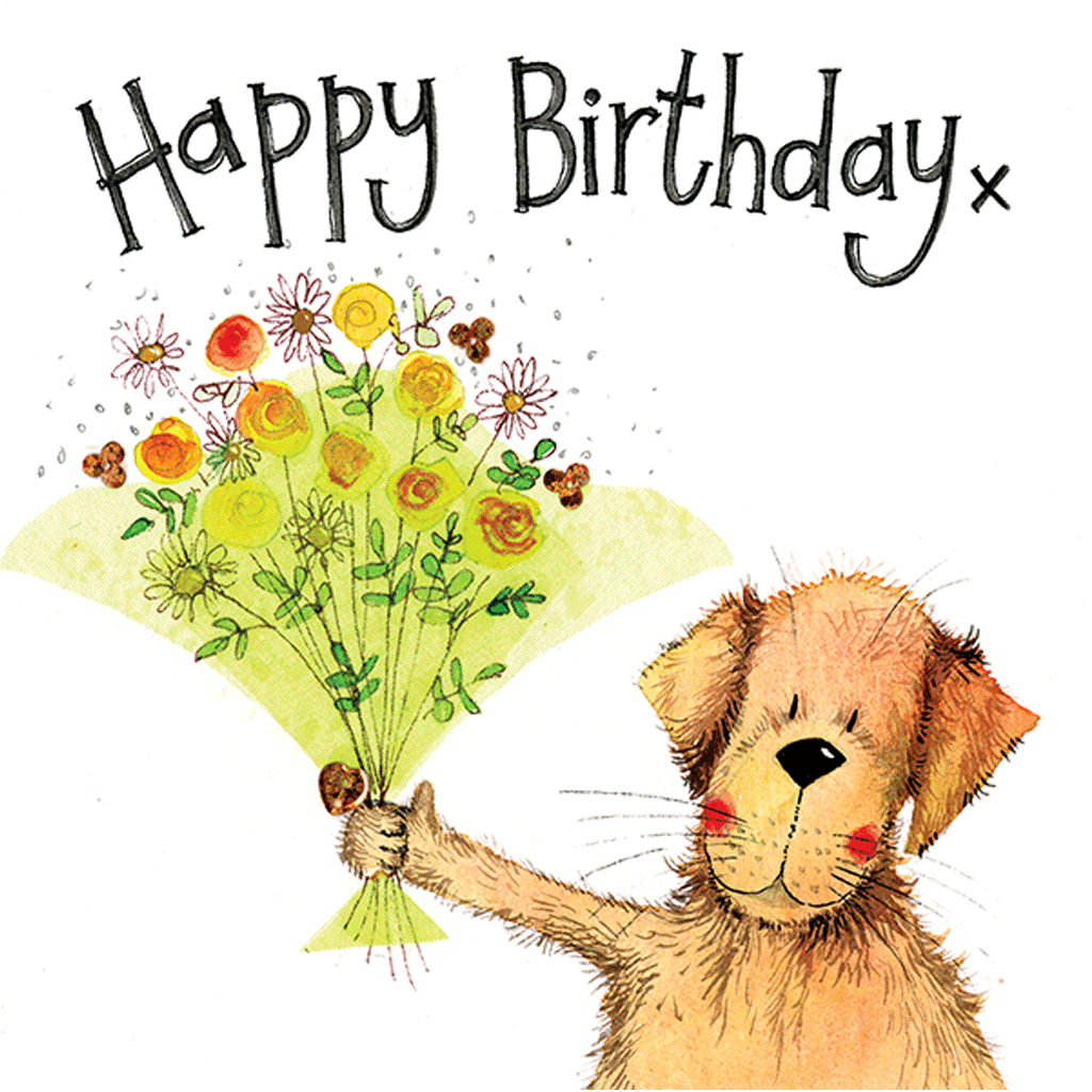 Dog Flowers Bouquet Birthday Card - Cotswold Jewellery