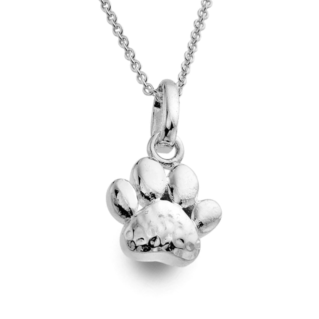 Dog Paw Hammered Sterling Silver Necklace - Cotswold Jewellery
