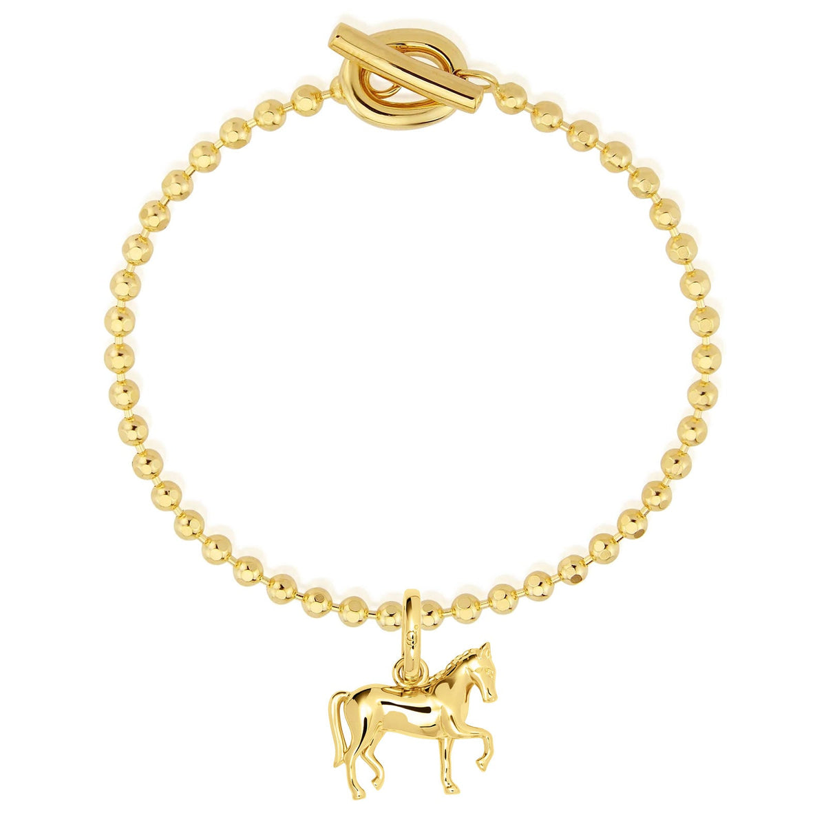 Dressage Horse Charm  TBar Beaded Gold Bracelet on white background