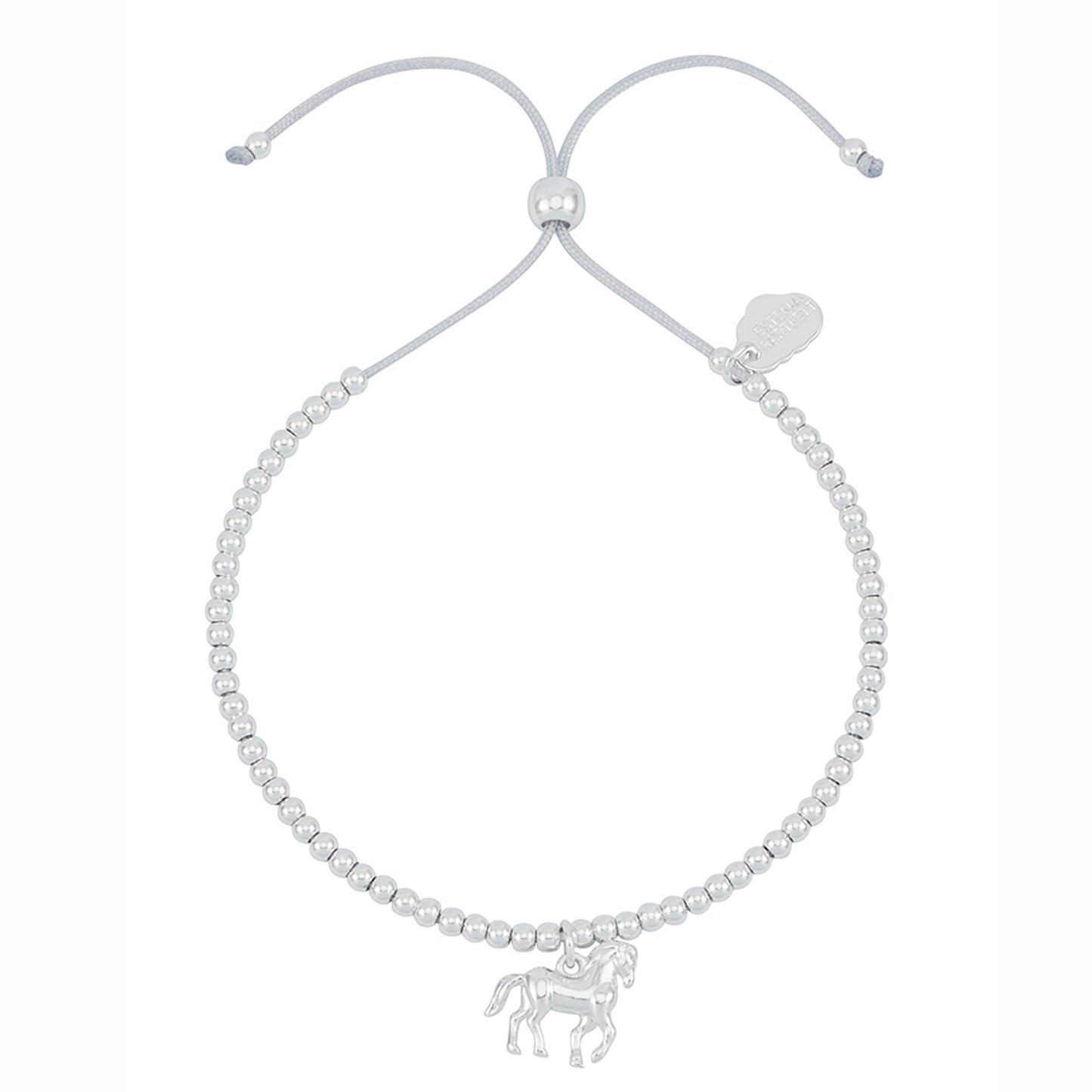 Silver bracelet with a horse charm on a white background