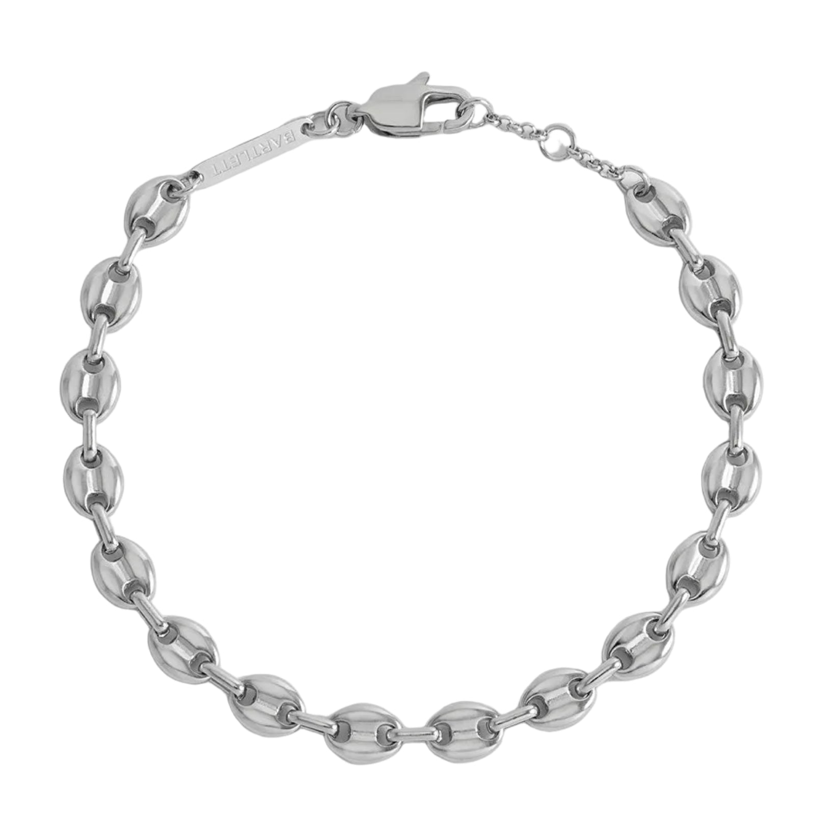 Silver chain bracelet on a light gray background
