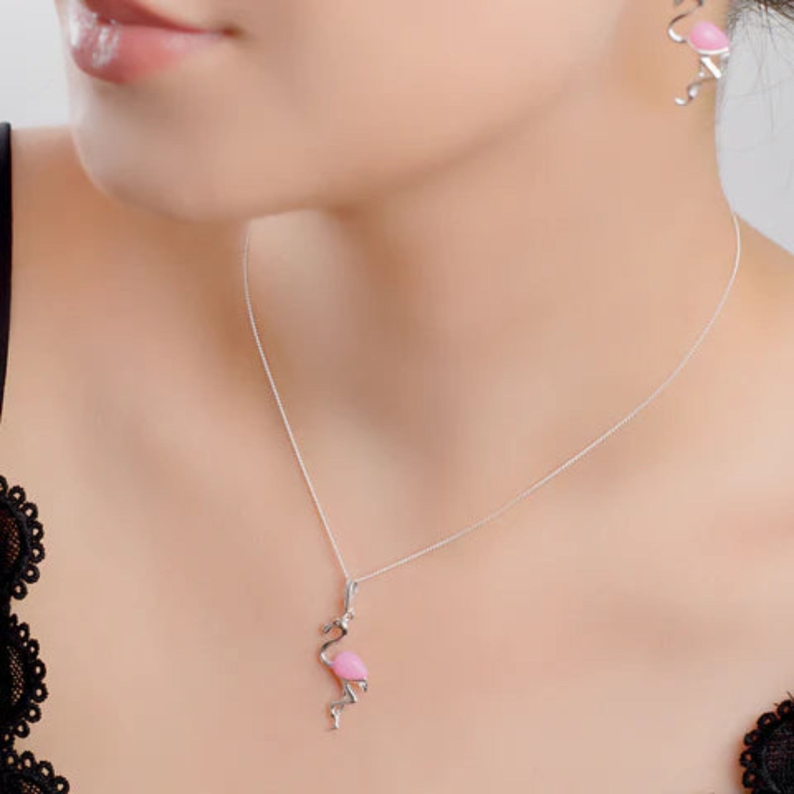 Flamingo Sterling Silver & Pink Agate Necklace - Cotswold Jewellery