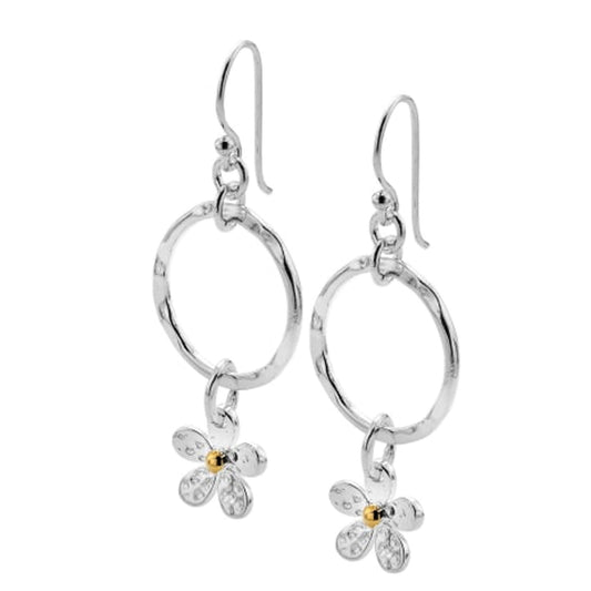 Floral Hooped Daisy Sterling Silver Earrings - Cotswold Jewellery
