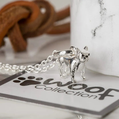French Bulldog Recycled Sterling Silver Dog Necklace - Cotswold Jewellery