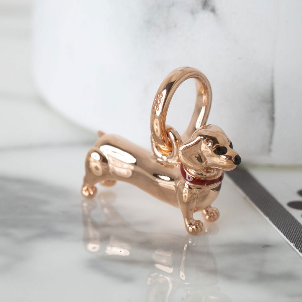 Gemma J Dachshund Dog Rose Gold Charm - Cotswold Jewellery