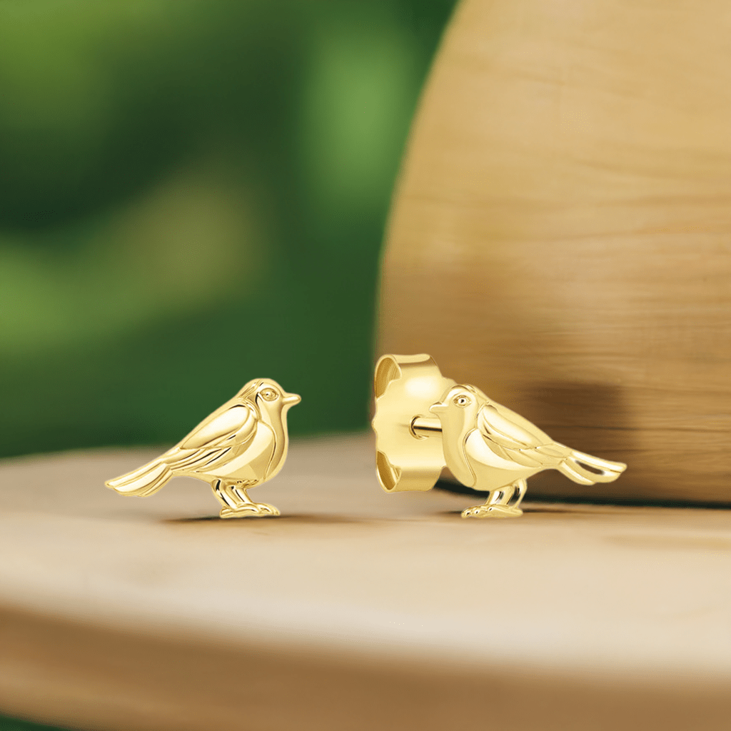 Gemma J Gold Robin Stud Earrings - Cotswold Jewellery