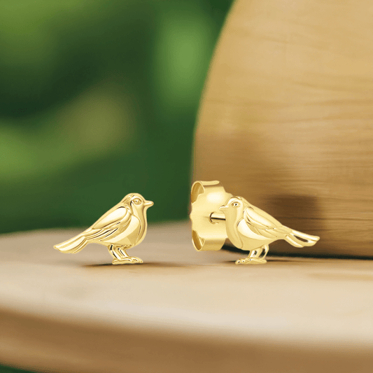 Gemma J Gold Robin Stud Earrings - Cotswold Jewellery