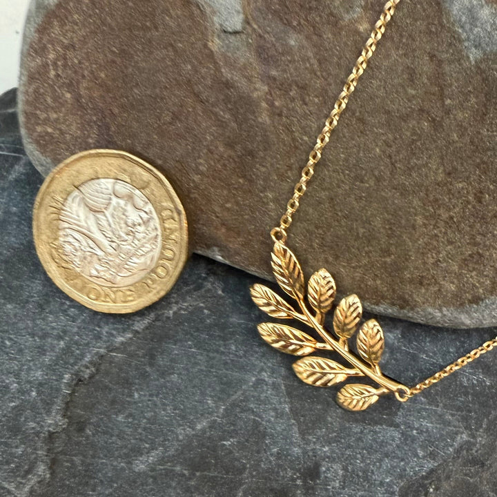 Gemma J Laurel Leaf Gold Necklace - Cotswold Jewellery