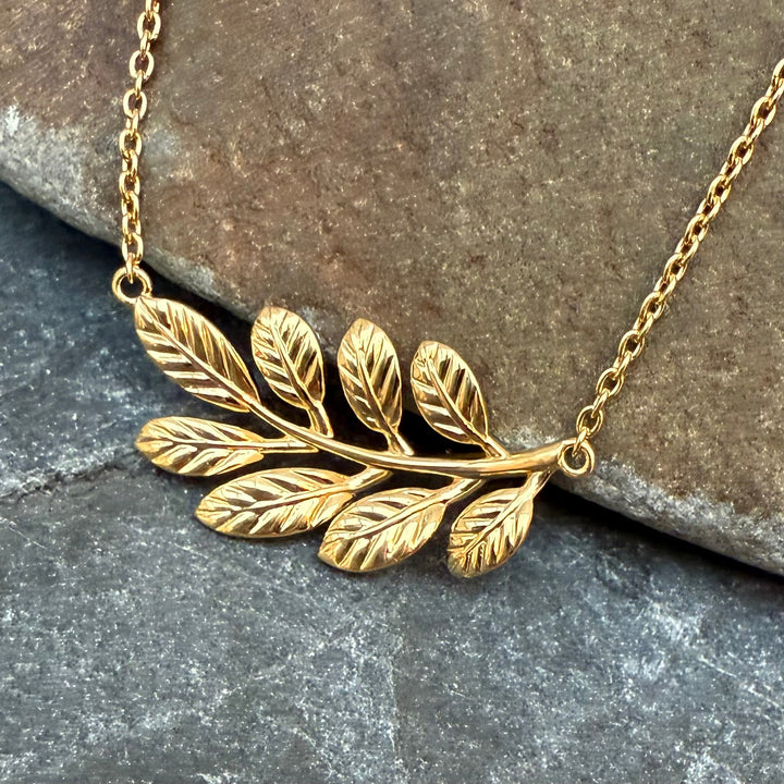 Gemma J Laurel Leaf Gold Necklace - Cotswold Jewellery