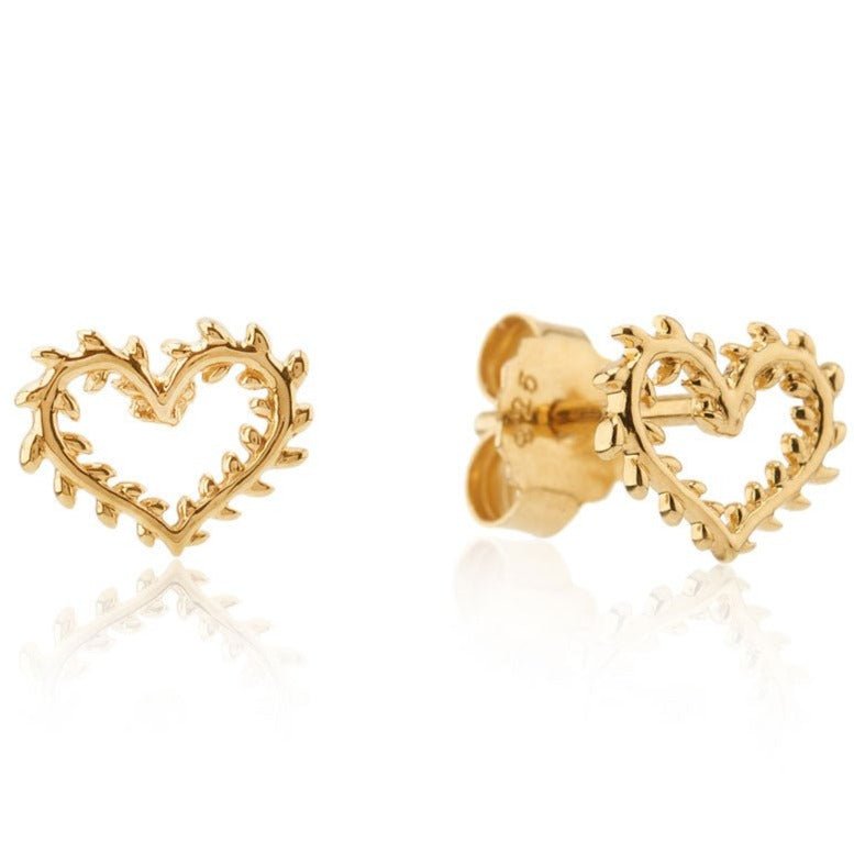 Gemma J Leaf Yellow Gold Heart Earrings - Cotswold Jewellery