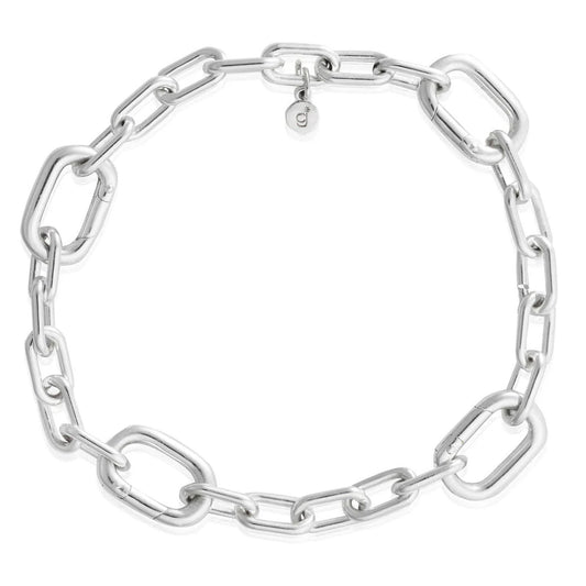 sterling silver link bracelet on white background
