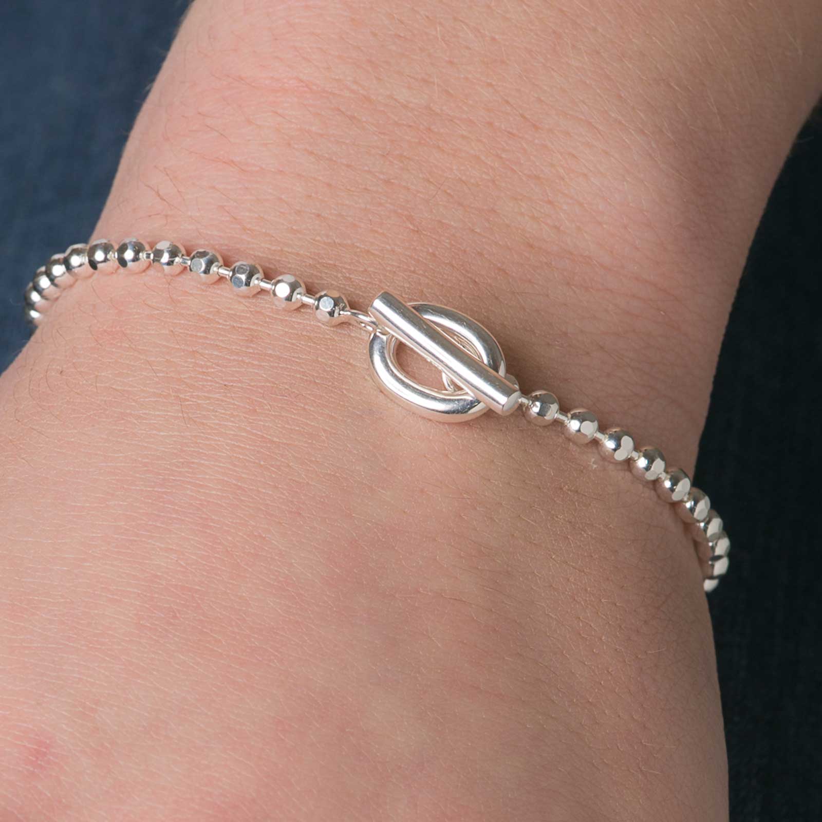 Gemma J Silver T - Bar Beaded Bracelet (can fit charms) - Cotswold Jewellery