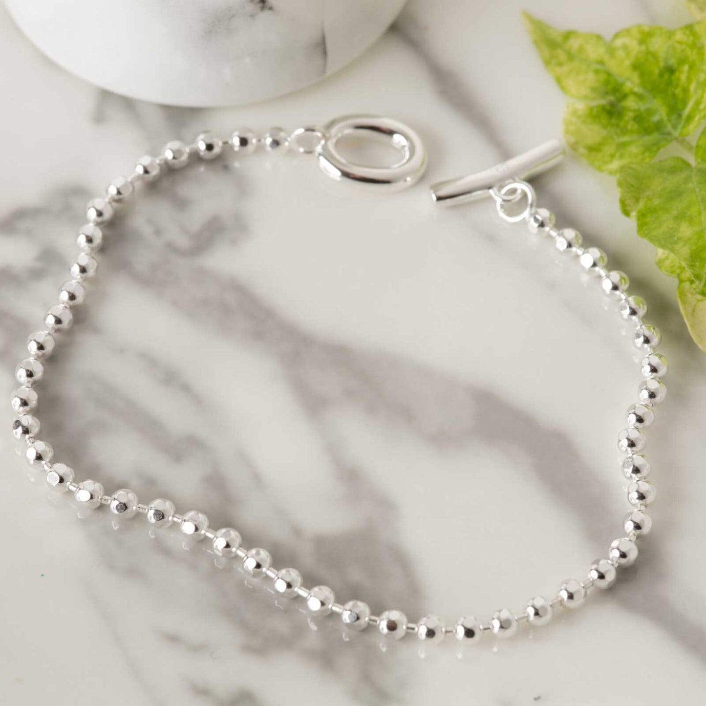 Gemma J Silver T - Bar Beaded Bracelet (can fit charms) - Cotswold Jewellery