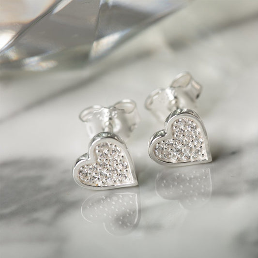 Gemma J Sparkly Heart Sterling Silver Earrings - Cotswold Jewellery