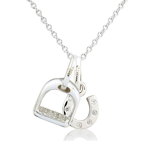 Sparkly Horseshoe & Stirrup Charm Necklace