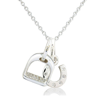 Sparkly Horseshoe & Stirrup Charm Necklace