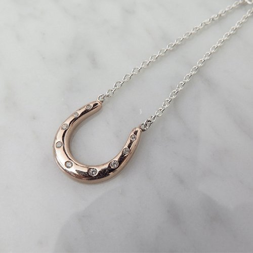 Gemma J Sparkly Rose Gold Horseshoe Necklace - Cotswold Jewellery