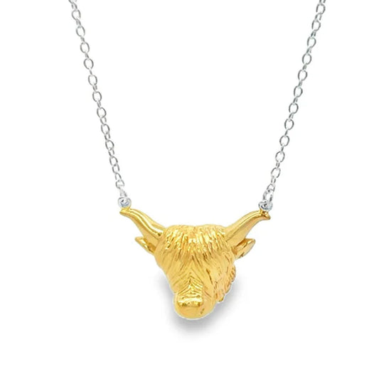 gold-highland-cow-necklace on white background