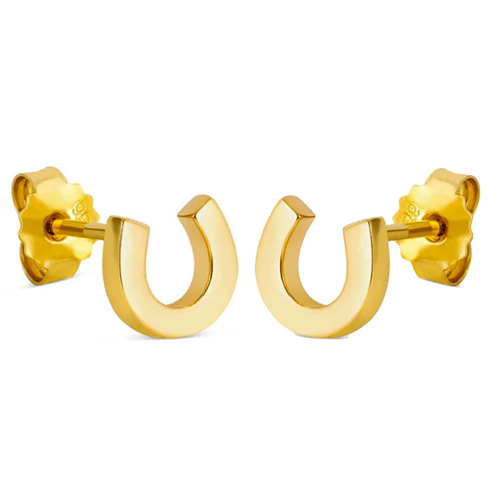 Gold U-shaped earrings on a white background