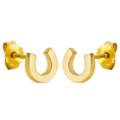 Gold U-shaped earrings on a white background