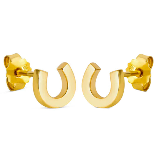 Gold U-shaped earrings on a white background