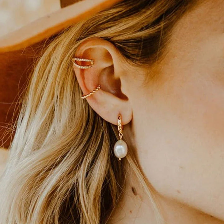 Pearl and Gold Hoop Earrings