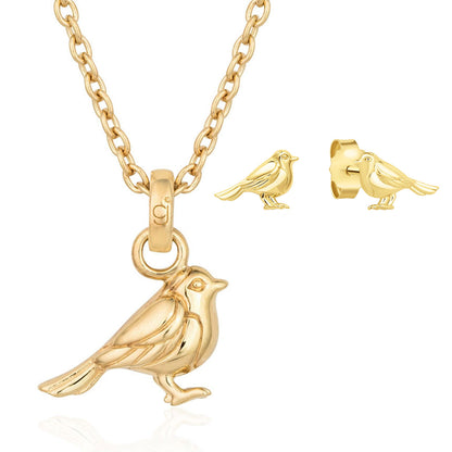 Golden Robin Necklace & Earrings Set